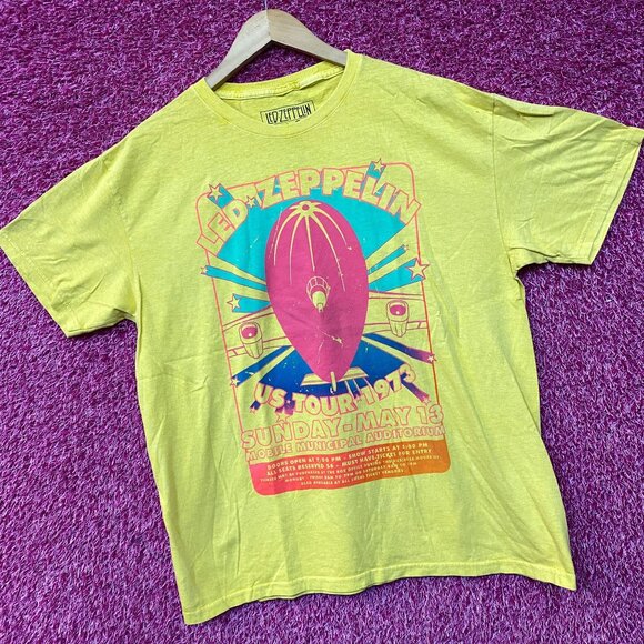 Led Zeppelin US Tour 1973 Rock Band Yellow T-Shirt Medium - Picture 3 of 4